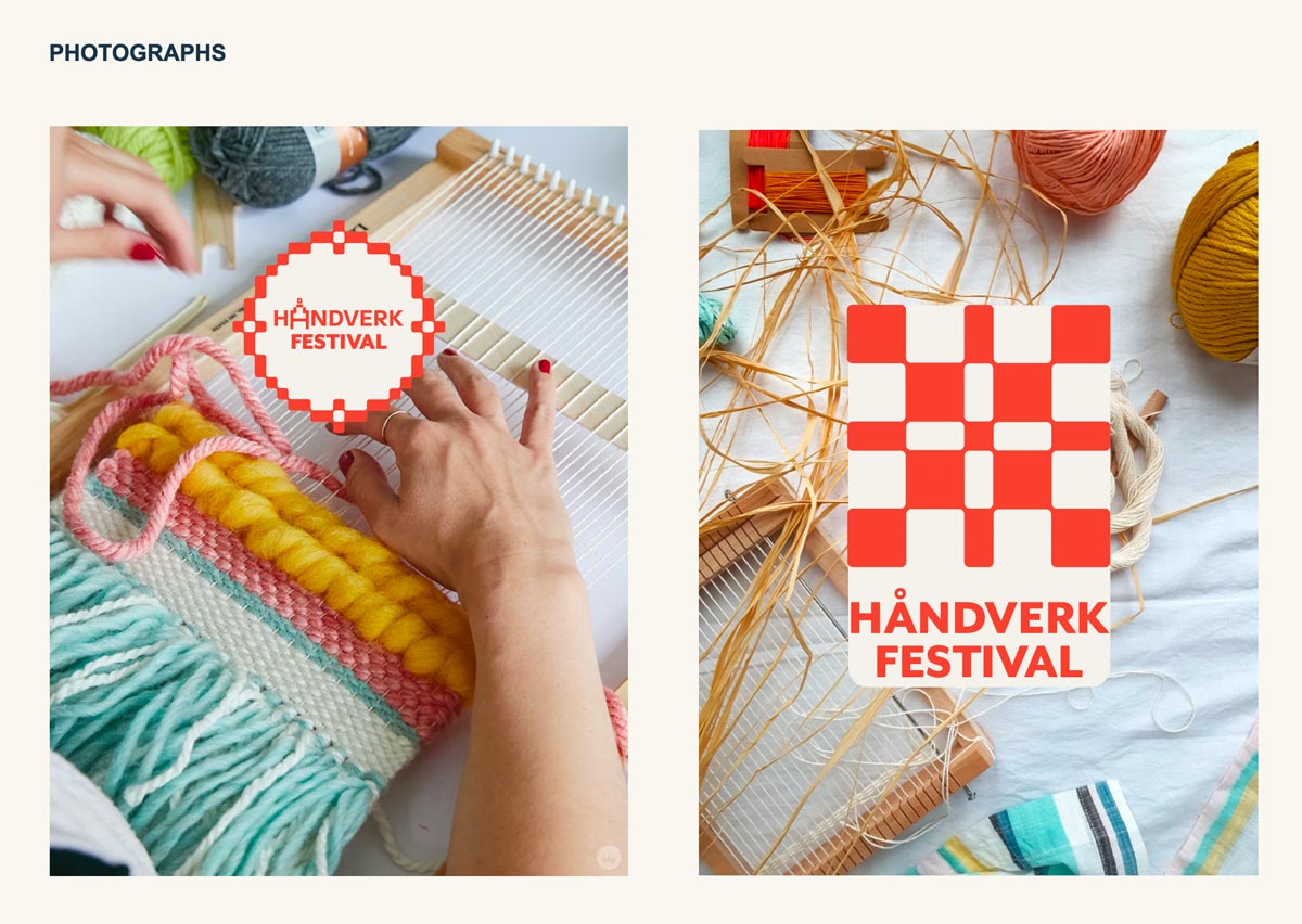 identity marketing for a company called Handwerk has yarns and a red and shite checkerboard pattern