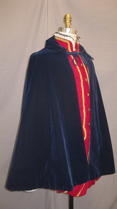 deep blue velvet cape, waist length