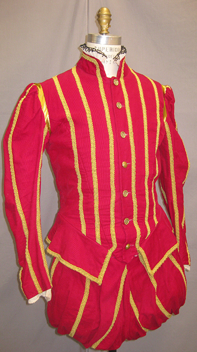Jacket and poofy knickers, red with yellow stripes