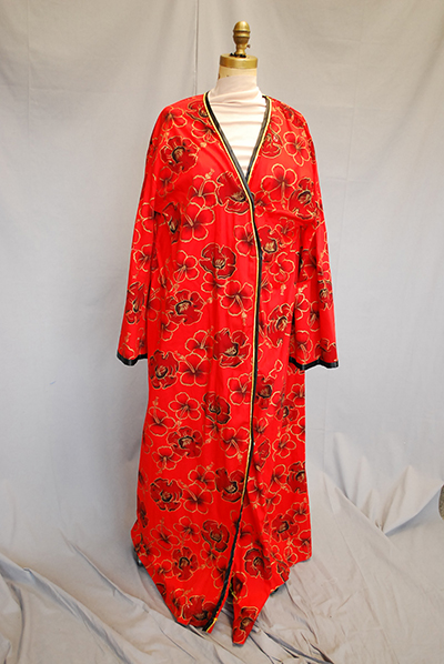 patterned red robe, full length