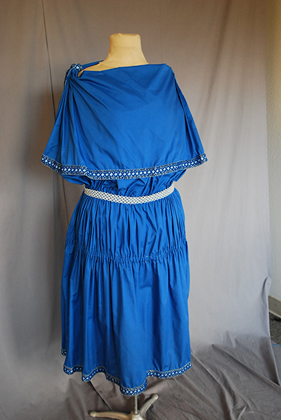 bright blue three quarter length tunic with belted waist