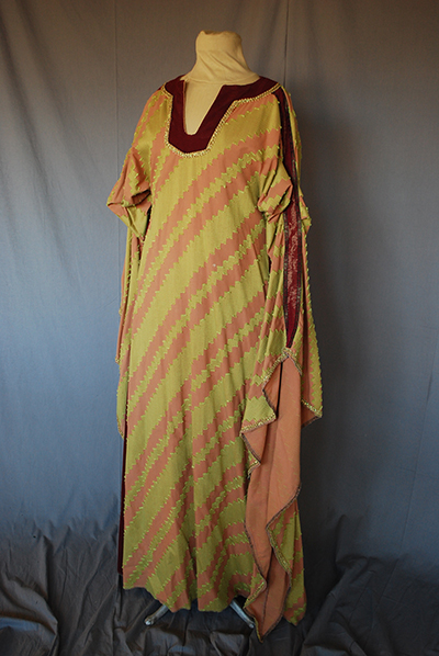 dress with vee neck, broad diagonal stripes