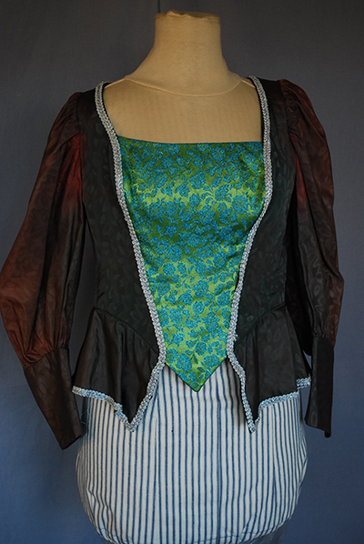 short jacket with patterened green breast panel 