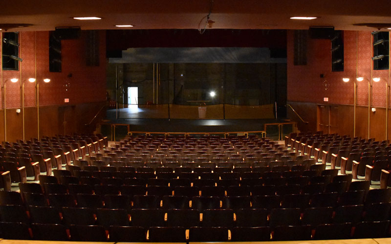 View of the stage from the contorl booth in the Mainstage theatre at WWU