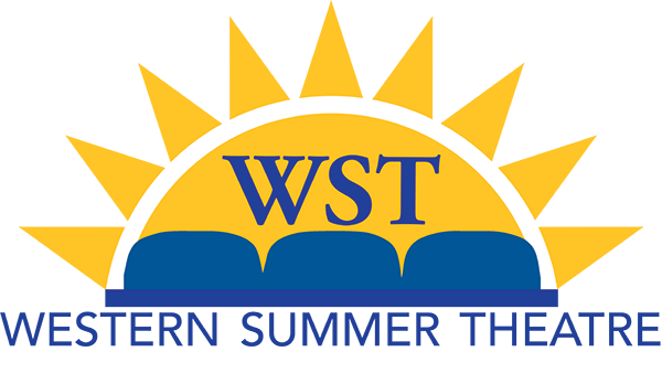 WST: Western Summer Theatre. Logo of a sun setting behind theatre seats.