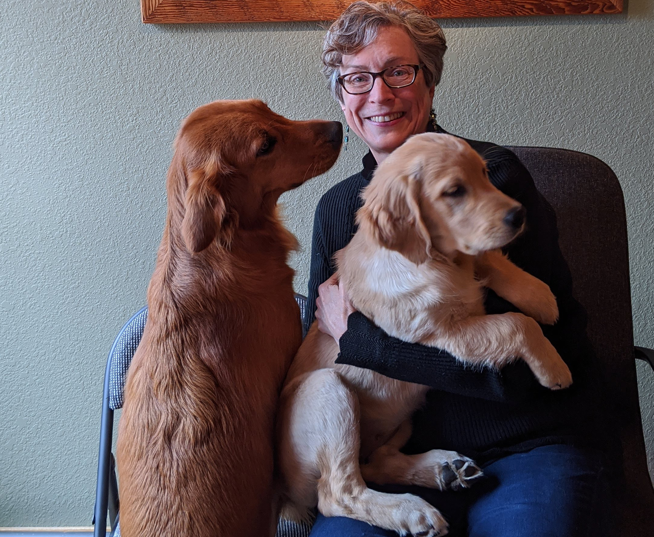 Julia Sapin and two happy doggies