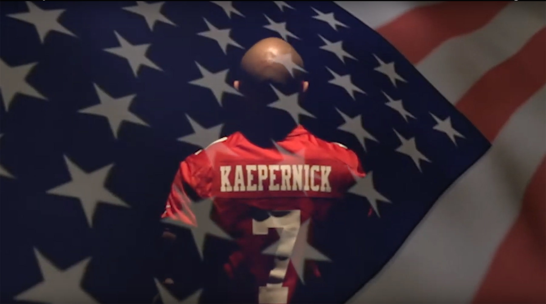 Star field of American Flag superimposed on Colin kaepernick