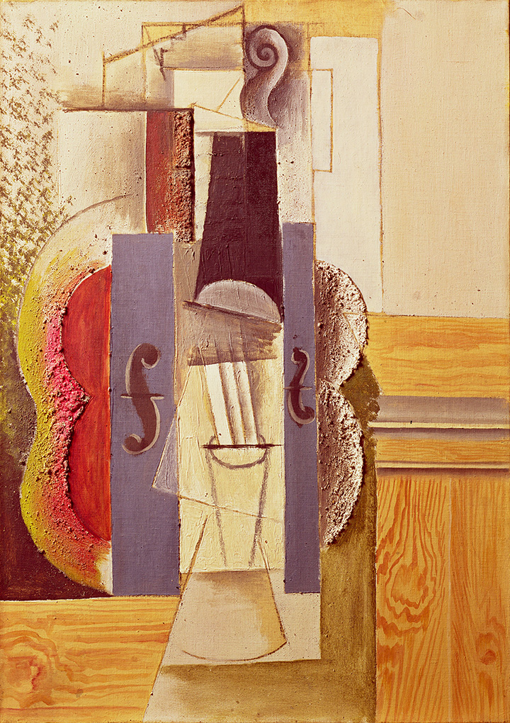 Pablo Picasso's painting of a violin hanging on the wall