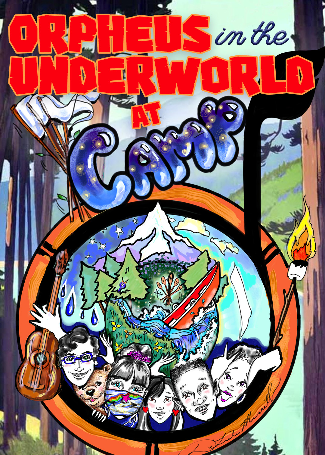 a cartoony poster advertising a summer camp themed production of an opera