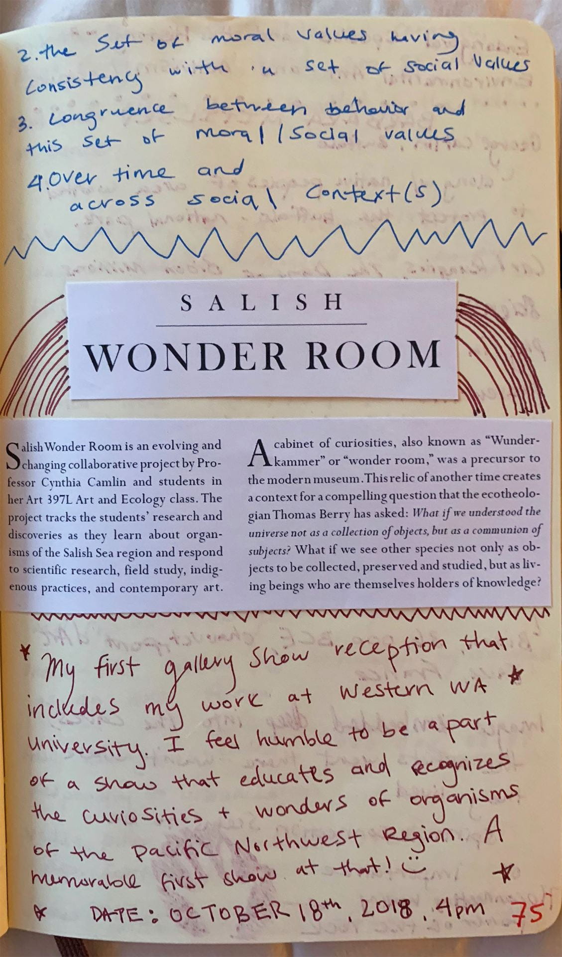 a journal entry describing the Salish Wonder Room exhibition