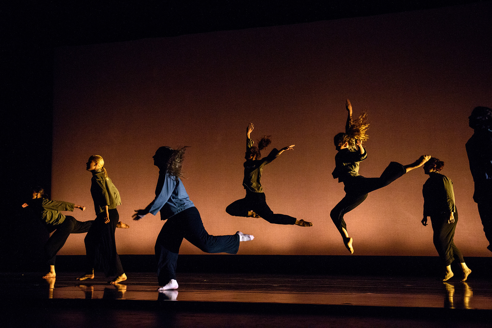 Six dancers showing progression of leap