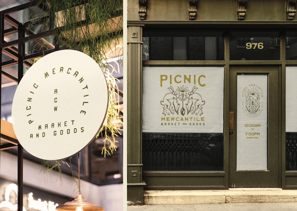 exterior storefront signage for a company called Picnic Mercantile