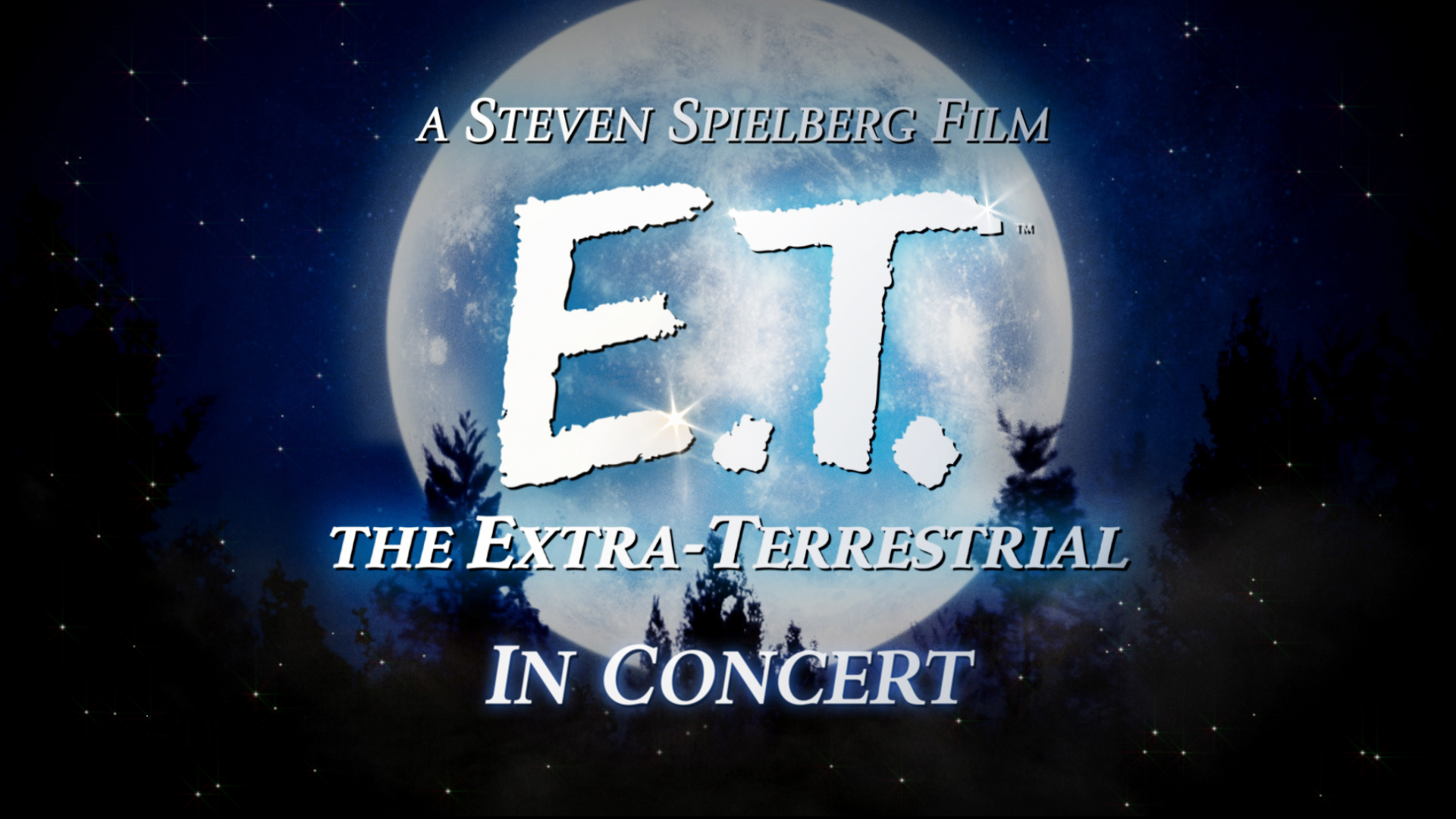 A large moon and text: A Steven Spielberg Film, E.T. the Extra-Terrestrial in concert