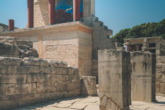 ancient, concrete brick ruins of the Palace of Knossos, North Entrance
