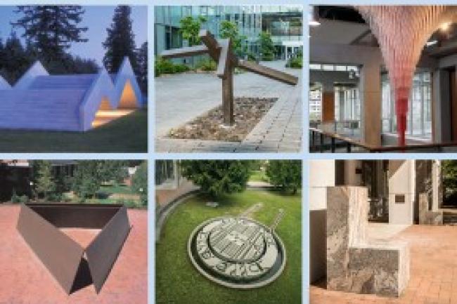 collage of outdoor sculptures on Western's campus