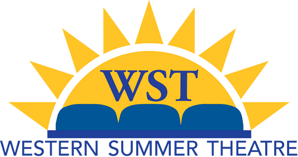 Logo graphic of a sun rising over the top of theatre seats and the letters WST. The bottom of the graphic reads "Western Summer Theatre".