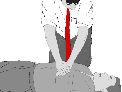 A man performs CPR on a prone figure