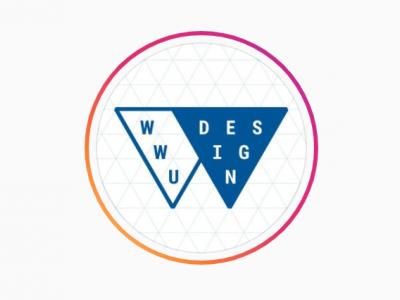 Two overlapping triangles inside a circle: "WWU" written in one, and "Design" written in the other