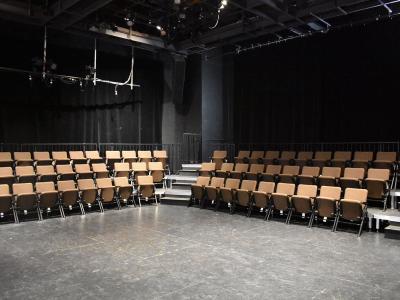 a small theatre stage facing the seats