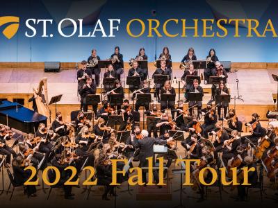 St. Olaf Orchestra Fall 2022 tour performance and the St. Olaf Orchestra logo