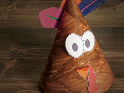 amateurly crafted paper cone made to resemble a turkey