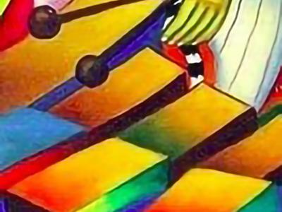 whimsical painting of a marimba being played