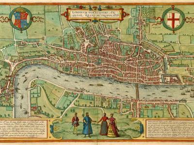 antique map of old London, England