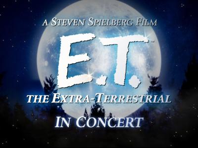 A large moon and text: A Steven Spielberg Film, E.T. the Extra-Terrestrial in concert
