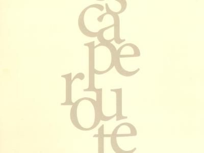 pale background with serif lowercase letters tumbling like a fall spelling out &quot;escape rotues&quot;