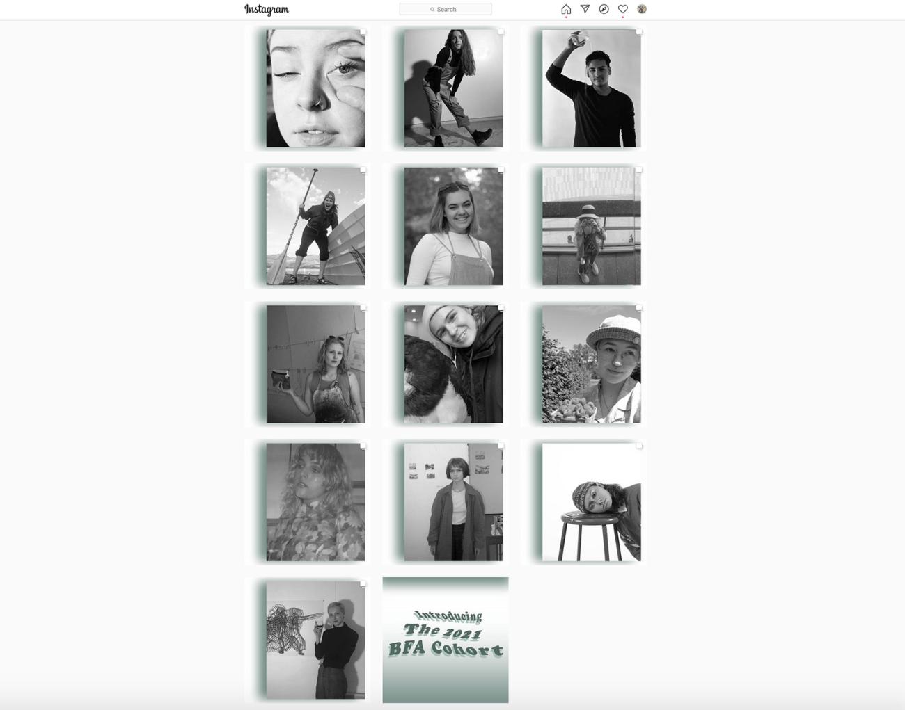 tiled images from Instagram, each showing a member of the class