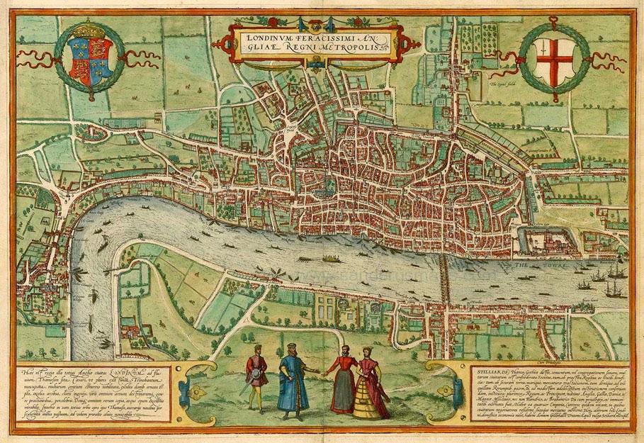 antique map of old London, England
