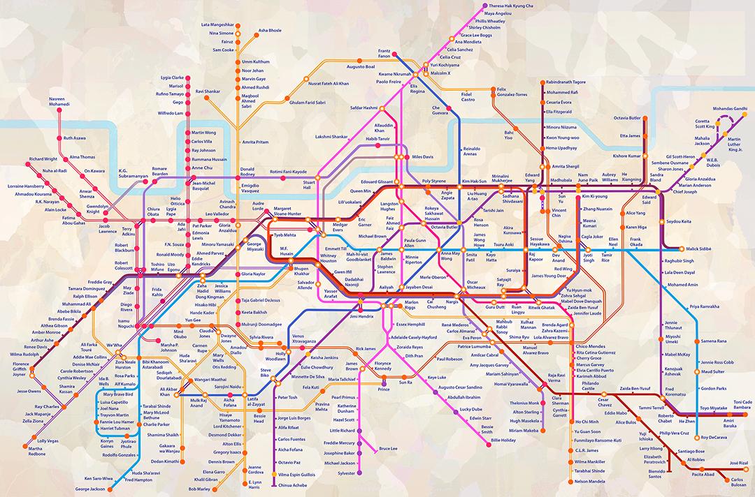 artwork depicting something like transit map with smooth bold lines.