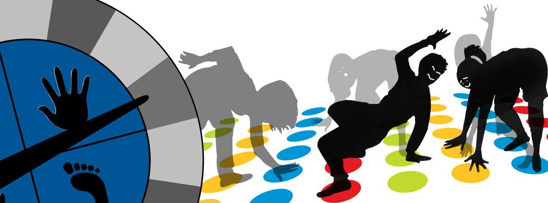 Silhouettes of people playing the game Twister