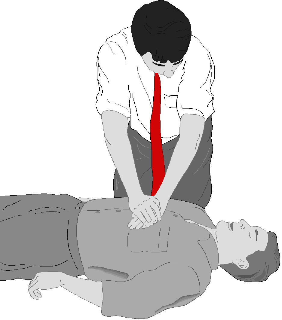 A man performs CPR on a prone figure