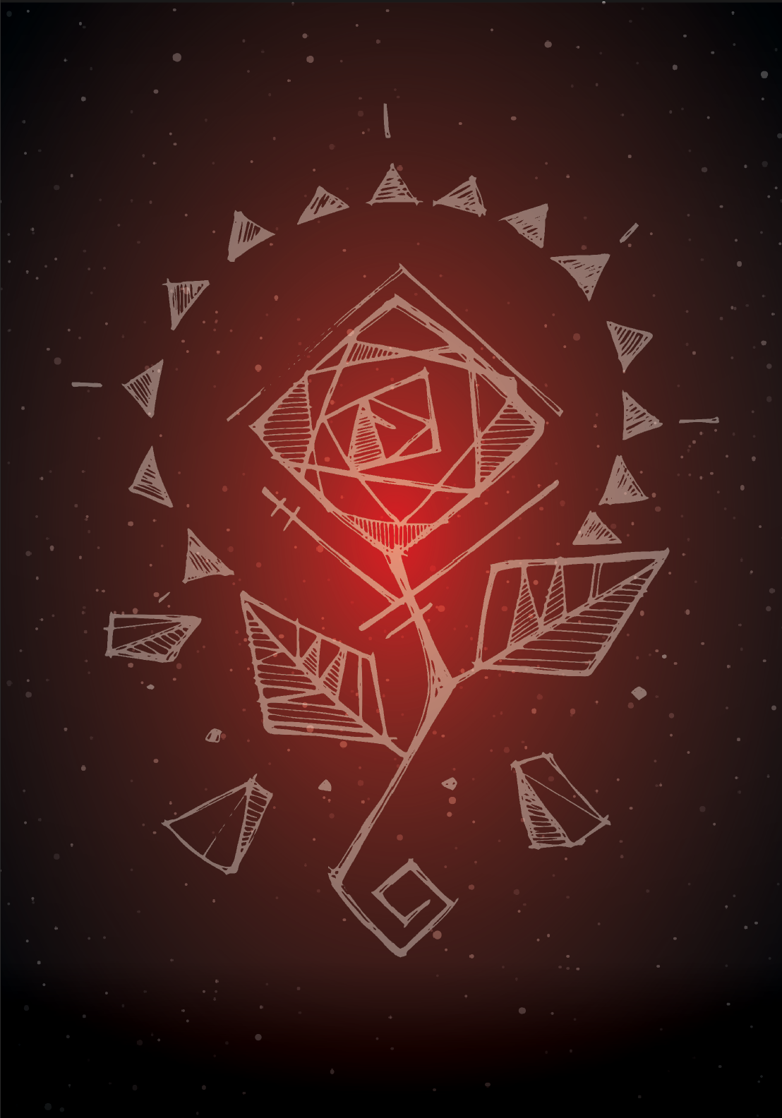 angular rose sketch circled by triangles