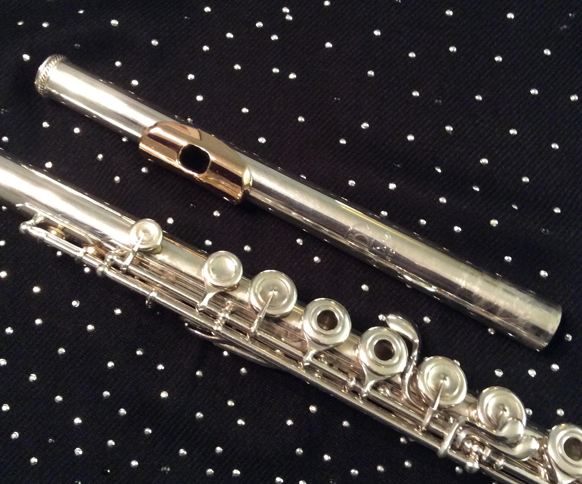 two flutes resting on a sparkly black background