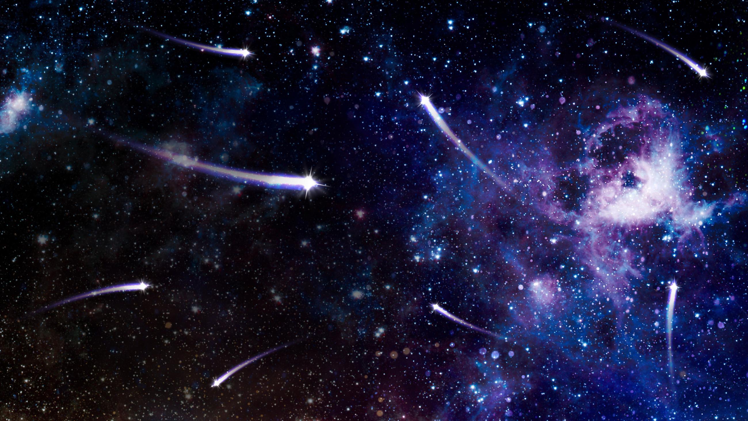 shooting stars across star and gas filled deep space
