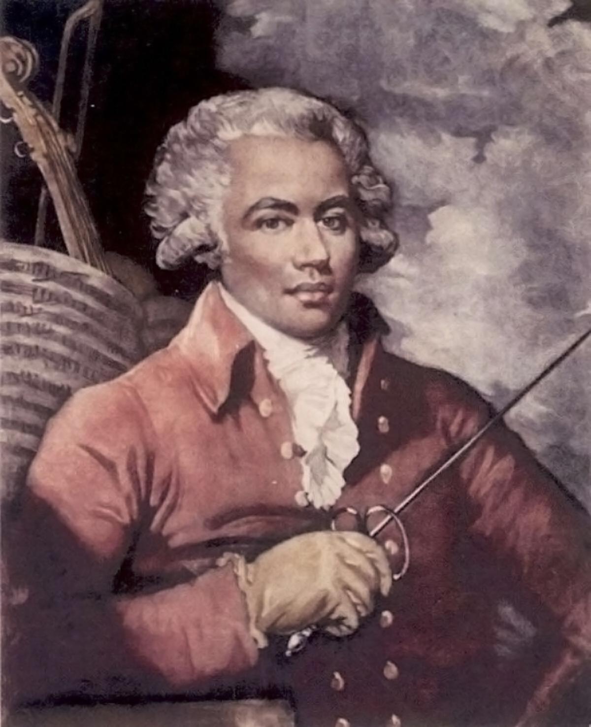 Victorian-era painting of a man in a powdered wig holding a small rapier